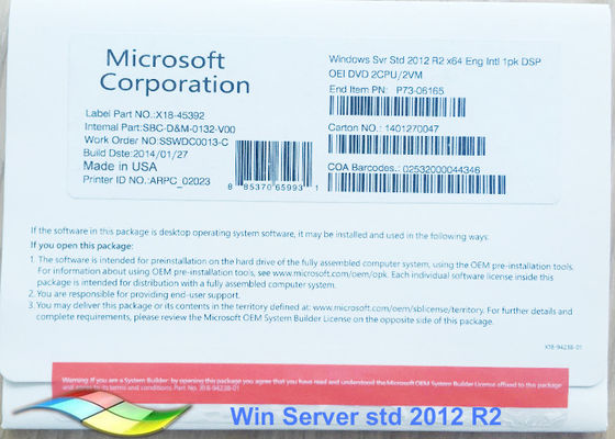 Çin % 100 Orijinal Windows Server 2012 OEM FPP Paketi Standart 64bit Çevrimiçi Etkinleştir Tedarikçi