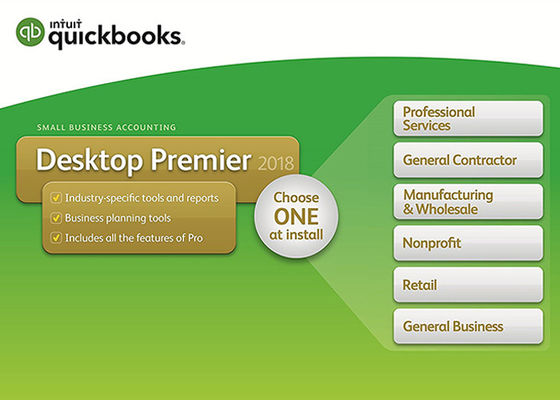 Çin Orijinal QuickBooks Masaüstü Premier 2018, Industry Edition ile Küçük İşletme Muhasebe Yazılımı 1 Yıllık Abonelik Tedarikçi